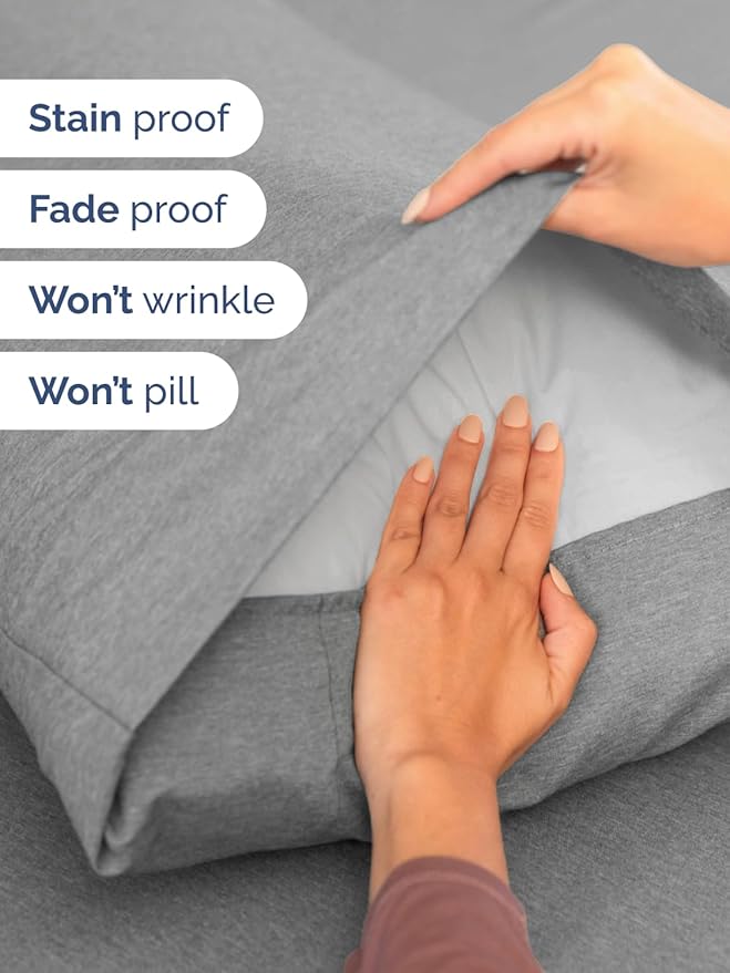 Extra Deep Queen Sheet Set - 6 Piece Breathable and Cooling Sheets - Hotel Luxury Bedding for Women, Men, Kids & Teens - Easy Secure Fit - Soft and Wrinkle Free - Extra Deep Pockets - Heathered Grey