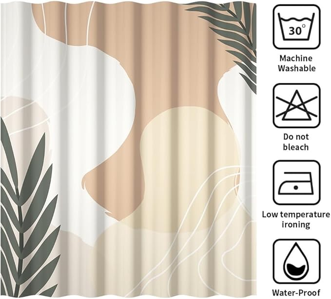 Pink and Beige Boho Shower Curtain for Bathroom Modern Minimalist Bathroom Decor Abstract Striped Leaves Aesthetic Bathtub Curtains Machine Washable Waterproof Polyester Fabric with Hooks 72x72 Inch