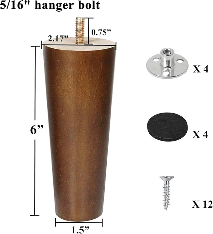 AORYVIC Furniture Legs Wood Sofa Legs Walnut Color Couch Replacement Legs for Cabinet Vanity Couch Chair Dresser Pack of 4 (6 inch)