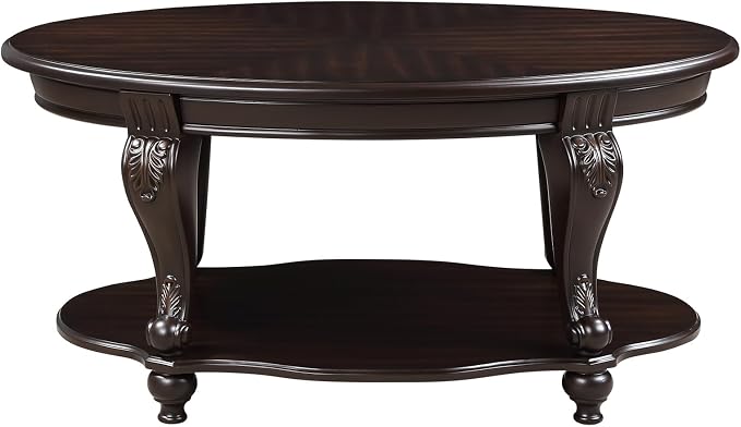 42'' Oval Wood Coffee Table for Living Room, Mid Century Farmhouse Round Coffee Tables for Apartment, Easy Assembly Traditional Coffee Table Centre Table Retro Cocktail Table, Espresso Color