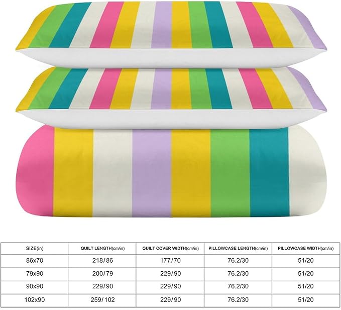 Rainbow Duvet Cover Set, Rainbow Lines Pattern Spectrum of Colors Abstract Art Decorative，Aesthetic Abstract Art Bedding 3 Piece (1 Duvet Cover 90"x90" + 2 Pillow Sham 20"x30")