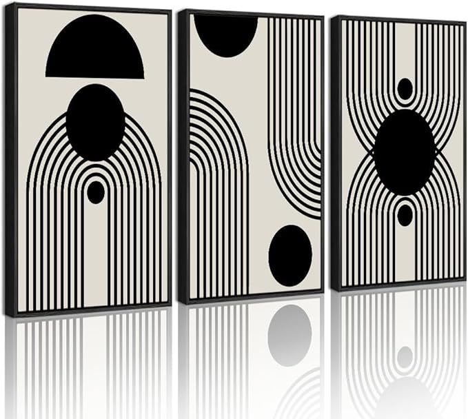Drsoum Lager 16x24in Black and White Abstract Framed Wall Art Decor Duotone Minimal Dark Brush Stroke Prints Shapes Illustrations Modern Art Decorative Ready To Hang - Black Framed