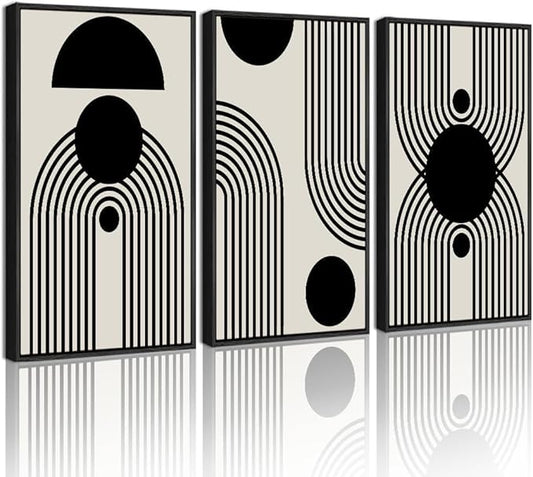 Drsoum Lager 16x24in Black and White Abstract Framed Wall Art Decor Duotone Minimal Dark Brush Stroke Prints Shapes Illustrations Modern Art Decorative Ready To Hang - Black Framed