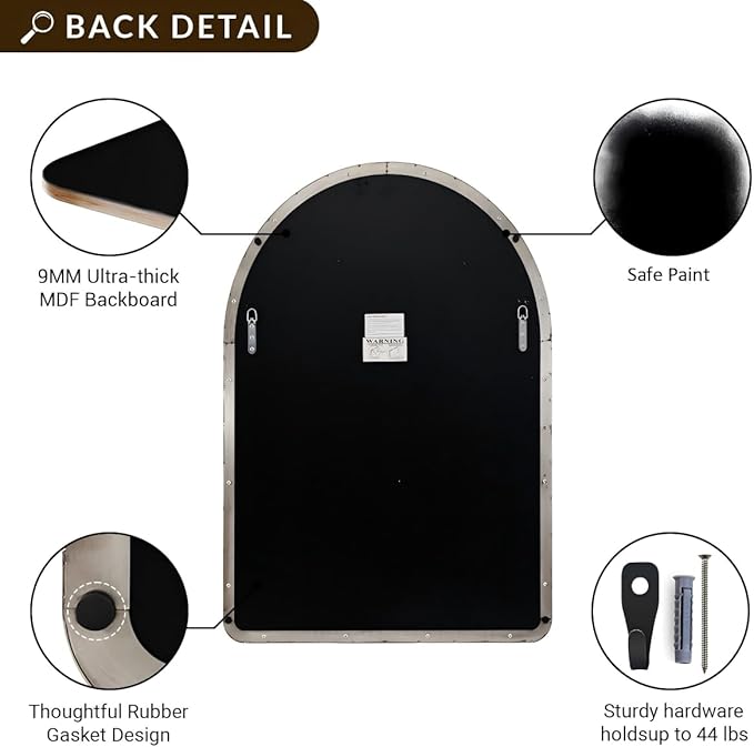 ANDY STAR Arched Mirror, 22" x 35" Brushed Nickle Bathroom Mirror in Stainless Steel Metal Frame, Arch Top Rounded Corner 1" Deep Set Design Wall Mount Hangs Vertical