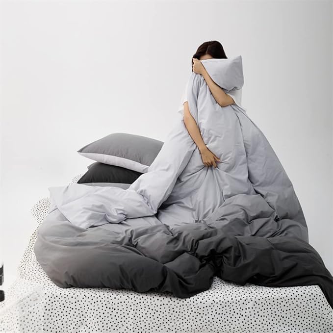 Pureant White Grey Gradient Comforter Sets Twin Women Men Solid White and Grey Bedding Comforters Cotton Modern Plain Dark Gray Gradient Quilts Watercolor Art Bedding Soft Sliver Grey Blankets Warm