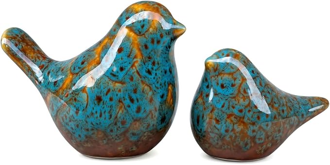statueBird Statues, Modern Home Decor, Suitable for desks, Bookshelves, bedrooms, Living Rooms, cabinets, and Fireplace Mantel Decorations. Ceramic Animal Statues. (Blue)