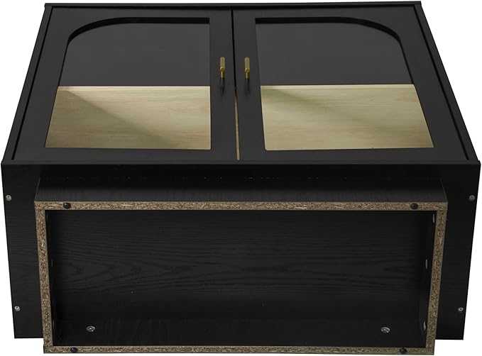 Sideboard Buffet Cabinet with Storage - Accent Storage Cabinet Modern Furniture with Glass Doors and Adjustable Shelves, Wood Credenza for Living Room, Kitchen, Dining Room (Black)