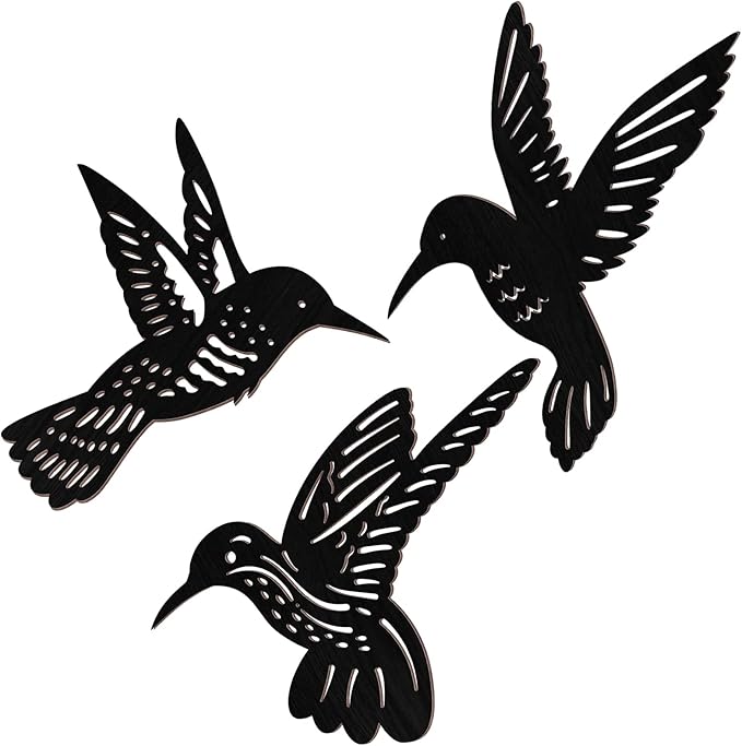 3 Pieces Wood Hummingbird Wall Art Decor 9 inch Hummingbird Wall Decorations for Bedroom Black Wood Sculpture Bird Indoor Kitchen Hanging Balcony for Home Bedroom Office Garden
