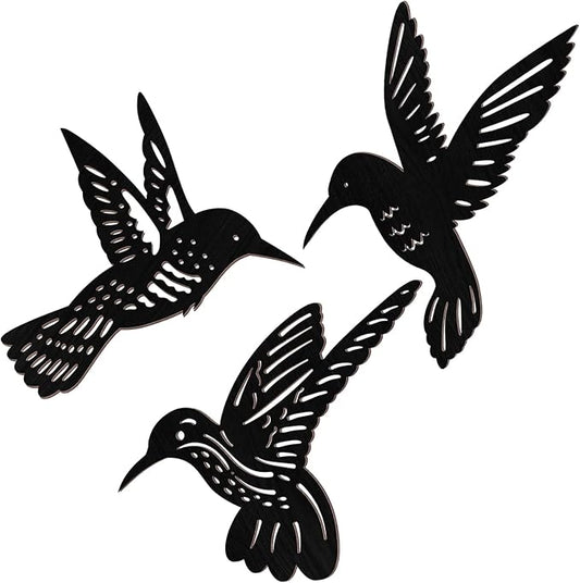 3 Pieces Wood Hummingbird Wall Art Decor 9 inch Hummingbird Wall Decorations for Bedroom Black Wood Sculpture Bird Indoor Kitchen Hanging Balcony for Home Bedroom Office Garden