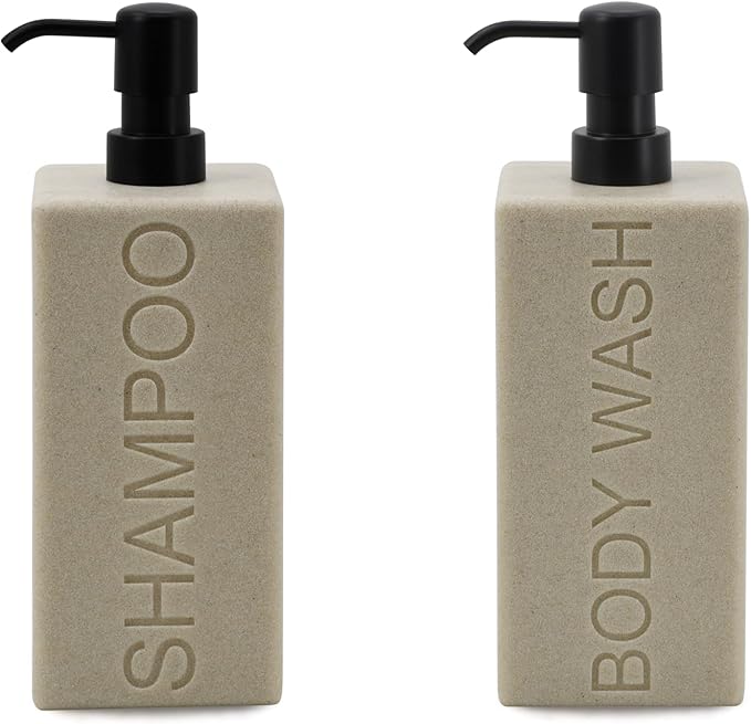 Rectangular Resin Dispenser Premium Bathroom Shampoo Conditioner Body Wash Bottle Modern Refillable Pump Design