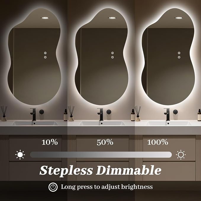 WallBeyond 36"x20" Irregular LED Vanity Mirror with Backlight, Asymmetrical Bathroom Mirror with Lights for Makeup or Modern Sink Area, Anti-Fog & Dimmable, Horizontal/Vertical Mount