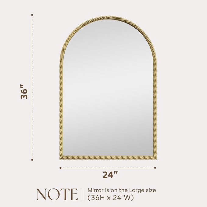 Uniclinens Gold Arched Mirror Decor - Large Vintage Mirror Decor with Twisted Rope Metal Frame,Antique Mirror for Fireplace, Living Room, Hallway, Bathroom,Entryway, 24"X36"