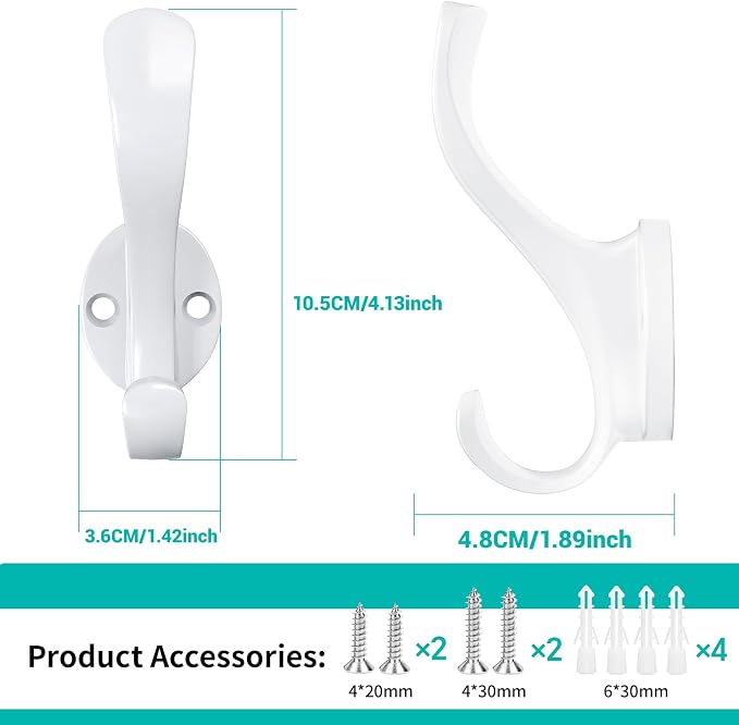 Coat Hooks Heavy Duty - Easy to Install Metal Towel Hooks Fashionable Wall Hooks for Hanging Hat, Towel, Key, Robe, Scarf, Bag, Cap (10 PCS White)