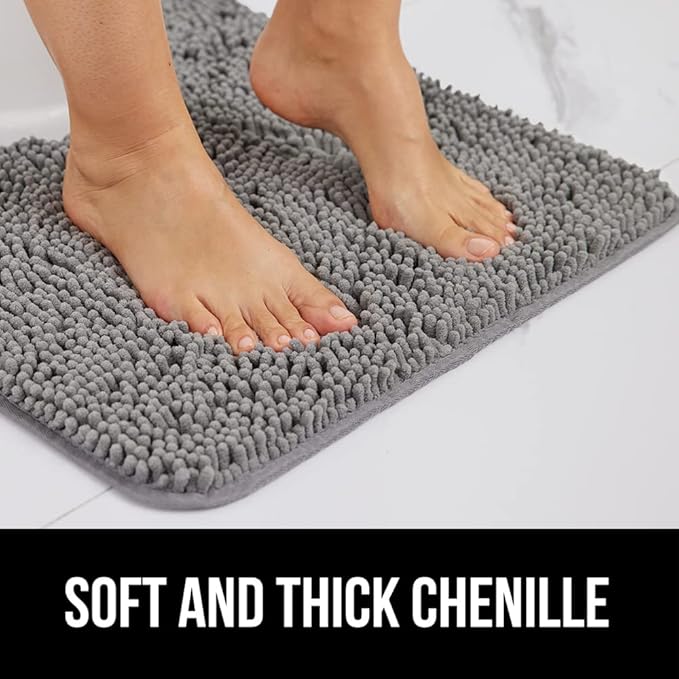 GORILLA GRIP Bath Rug Mat 30x20, Thick Soft Absorbent Chenille, Quick Dry Microfiber Mats, Rubber Backing Washable Shower Floor Rugs, US Designed Bathroom Bathmat Home Decor Accessories, Grey