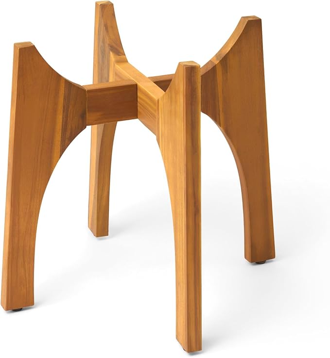 KUTE NEST 17" H x 19.3" W Acacia Solid Wood Plant Stand, Mid Century Plant Holder for Outdoor & Indoor Use, Ideal for Corso & Arco Planter, Golden Finish for Modern Home (Golden Teak, High - Medium)