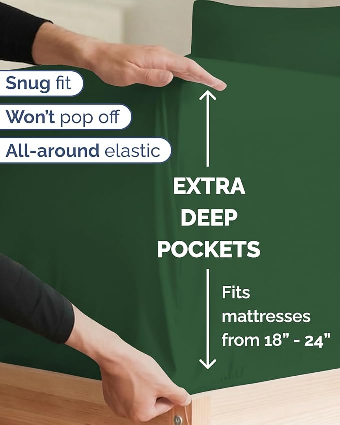 Extra Deep Twin XL Sheet Set - 4 Piece College Dorm Bed Sheets Set with Extra Deep Pockets - Ultra-Soft, Comfy & Breathable Bedding for Women, Men, Kids & Teens - Wrinkle & Fade Free - Emerald Green