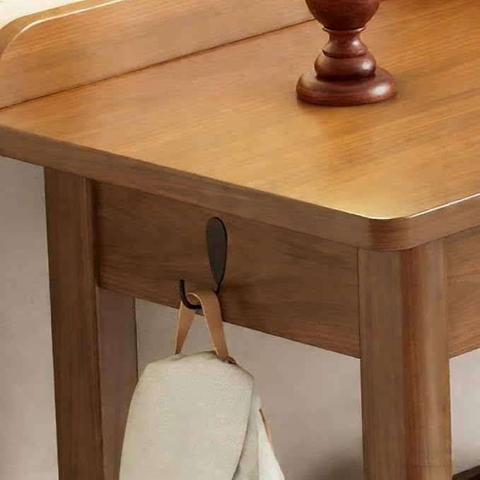 Solid Wood Desk with 2 Drawers, Vintage Narrow Computer Desk with Storage Shelf, Mid Century Modern Desk, Small Writing Desk for Bedroom(47.2" W, Natural)