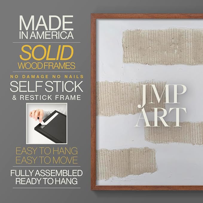 Renditions Gallery Set of 2 Peel & Stick Framed Prints, Modern Abstract Wall Art, Textured Brush Strokes Wall Decor, Re-Stickable - Ready to Hang - 8"x10" - Walnut Frame LT588