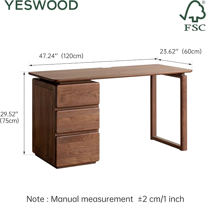 YESWOOD Home Office Desk, Gaming Desk, Mid Century Modern Computer Desk, Writing Desk with File Drawer for Study PC Desks 47.24" W