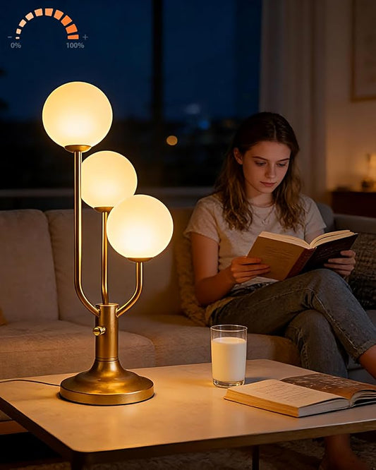 Lightdot Modern Gold Globe Table Lamp Dimmable Mid Century 3-Light Desk Lamp 3000K Warmwhite Nightstand Lamp for Bedroom Bedside End Table(G9 Bulb Included)