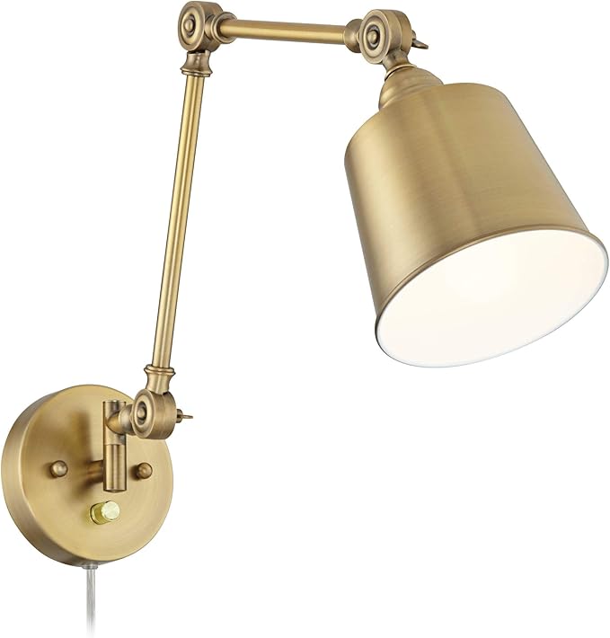 360 Lighting Mendes Modern Swing Arm Adjustable Wall Lamps Set of 2 Antique Brass Plug-in Light Fixture Up Down Metal Shade for Bedroom Bedside House Reading Living Room Home Hallway Dining