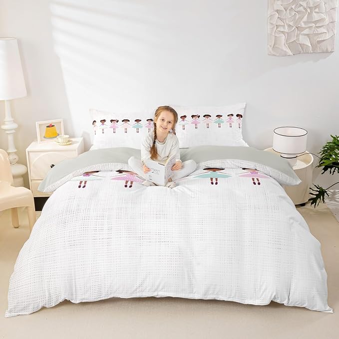 Erosebridal Afro Girl Duvet Cover Set Black Hair Girls Twin Bedding Sets for Girls for Teen Boys | Cute Minimalist Little Girl Comforter Cover Cute Afro Melanin Princess Bed Set, Room Decor Aesthetic