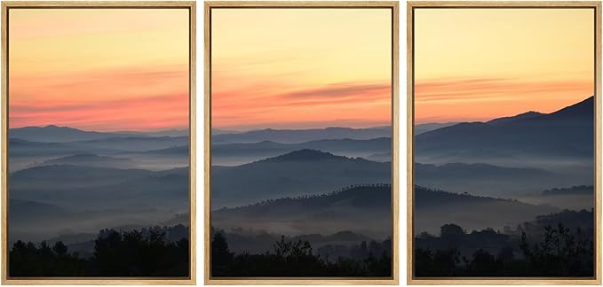 SIGNWIN 3 Piece Framed Canvas Wall Art Orange Sunset Canvas Prints Home Artwork Decoration for Living Room,Bedroom - 24"x36"x3 Natural