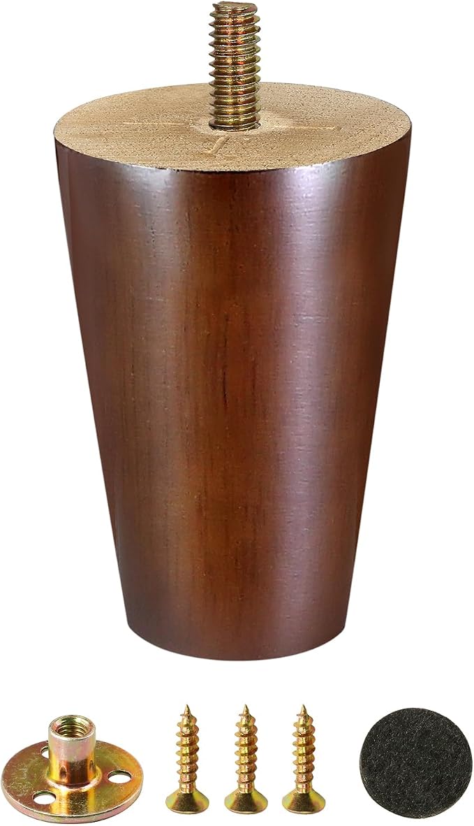 FoDau770 Brown Rubber Wood Furniture Legs 5 Inches, 5/16" UNC Straight Tapered Wood Feet Mid Century Sofa Legs, Wooden Furniture Feet Replacement Parts for Cabinet Couch Dresser Chair Ottoman Table