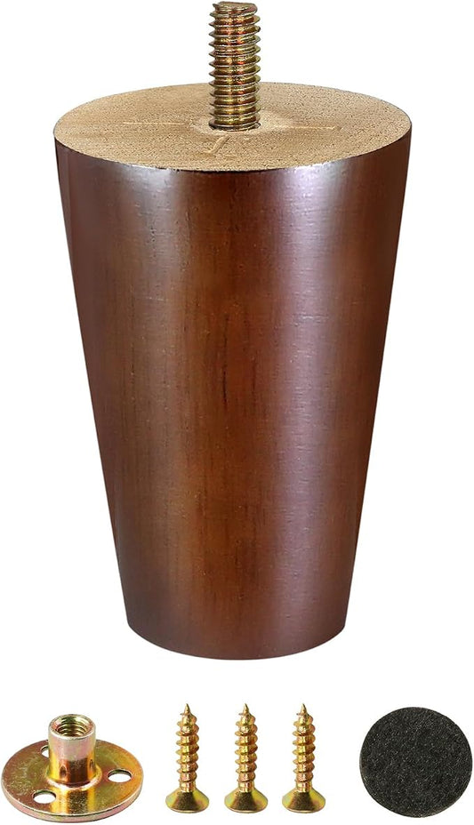 FoDau770 Brown Rubber Wood Furniture Legs 5 Inches, 5/16" UNC Straight Tapered Wood Feet Mid Century Sofa Legs, Wooden Furniture Feet Replacement Parts for Cabinet Couch Dresser Chair Ottoman Table