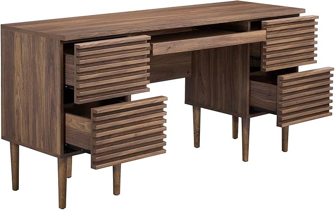 Modway Render Mid-Century Modern, Office Desk, Walnut