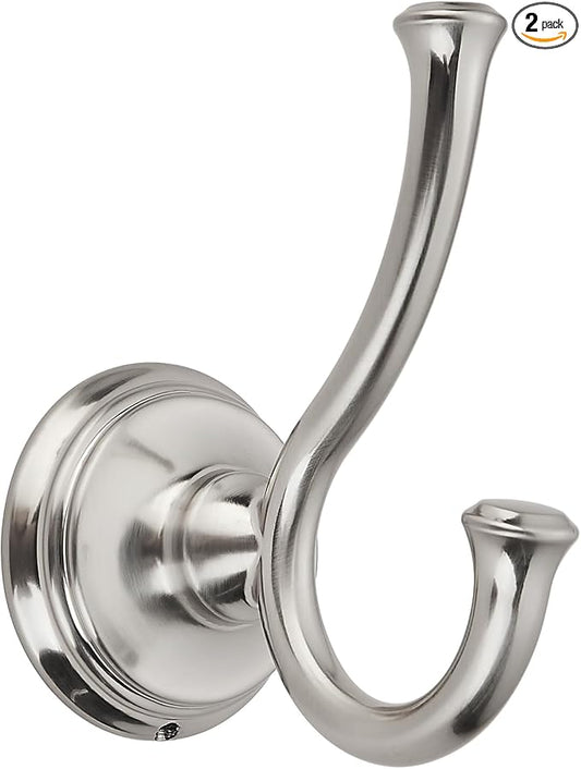 TUNNY Towel Hook Bathroom-2 Pack Brushed Nickel Double Robe/Towel Hook Wall Mounted Hook for Bathroom Bedroom Kitchen