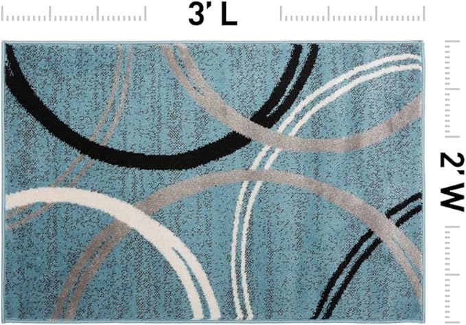 Rugshop Modern Wavy Circles Design Accent Rug, Carpet with Jute Backing for Entryway, Bathroom, or Kitchen, Blue, 2' x 3'