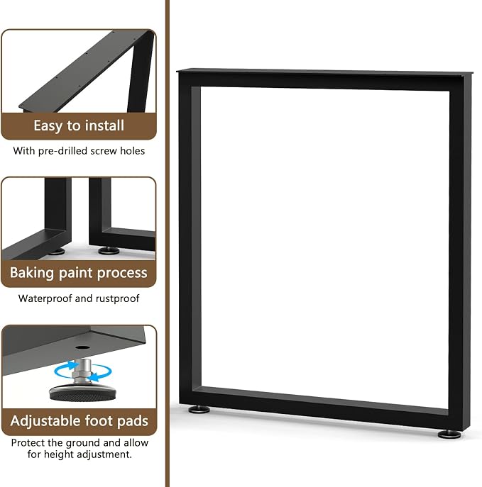 Table Legs 28" H x 24" W Metal Desk Legs Heavy Duty Black Set of 2 | for Dining Table Kitchen Table Office Desk Table Base Replacement，Includes adjustable leveling feet and screws (1,000 LBS )