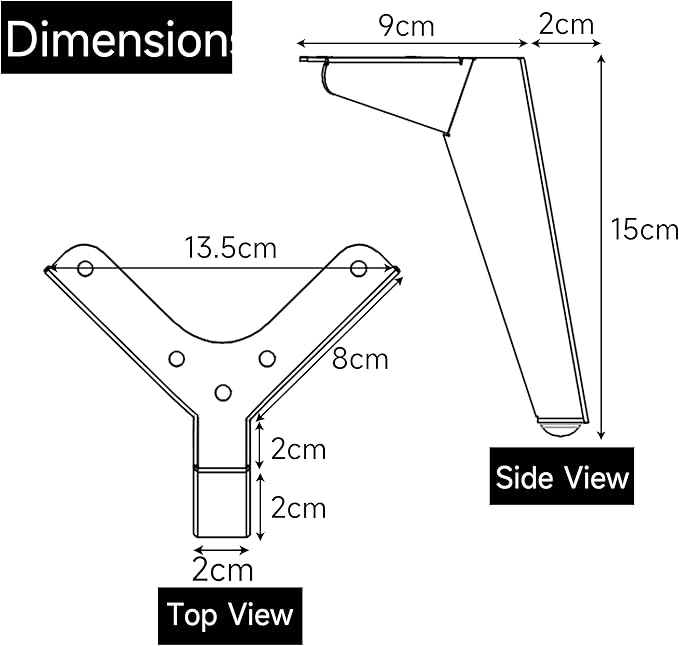 Metal Table Legs Bench Legs Heavy Duty Square Tube Desk Legs Furniture Legs for Coffee/Dining/Side Table (Triangle, 6 “)