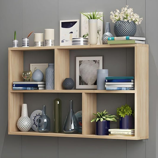 RUNNUP Floating Wall Mount Bookcase Engineered Wood Book Shelf Decor Wall Shelf for Study Room Office Living Room, Natural 39.4" L x 9.4" W x 25.6" H