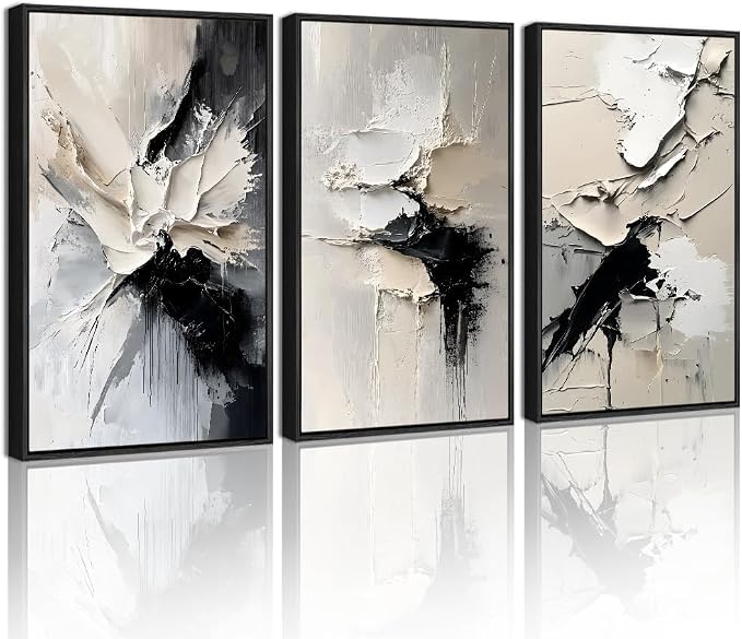 KUVIOKE Navy Blue Abstract Framed Wall Art Minimalist Graffiti Pastel Wall Decor Modern Neutral Color Block Illustration Painting Brush Stroke Art Home Decor 11x14in (Black Framed)
