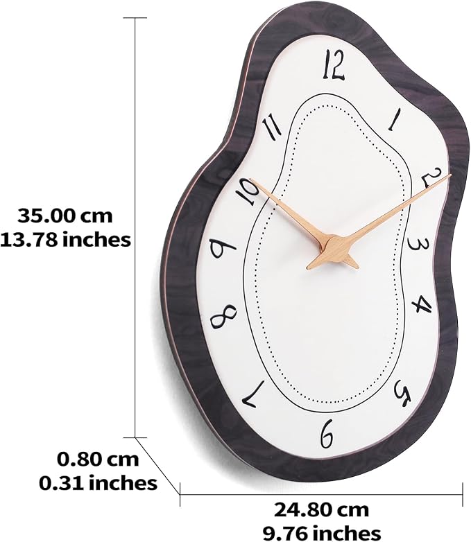 Mid Century Retro Irregular Shape Wall Clock, Silent Non-Ticking Battery Operated, 14 x 10 Inch Vintage Boho Beige Art Clock for Living Room, Bedroom, Entryway, Mantel Decor