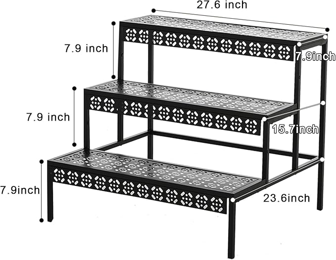 3 Tier Metal Plant Stand,Rectangle or Round Decorative Flower Step,Garden Shelf Flower Pot Holder Storage Organizer Rack for Indoor Outdoor Use