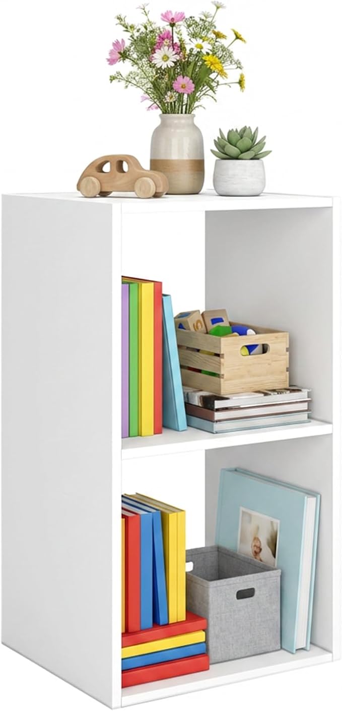 Endearing Limons【2026 Wooden 2 Cube Shelf Storage Organizer with Anti-Tipping Kits + Reversible Open Back Solid Panel Bookcase (11 x 11 Unit Cell White)