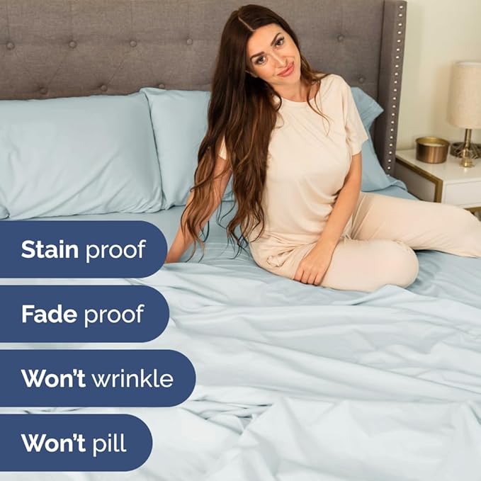 Flex Top Split Head King 4 Piece Sheet Set - Soft, Breathable & Cooling Bed Sheets Set - Hotel Luxury Bedding for Women & Men with Deep Pockets - Wrinkle Free & Fade Resistant - Oeko-Tex - Ice Blue