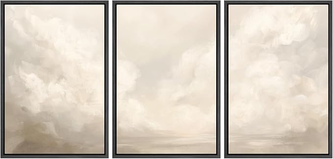 MUDECOR Framed Wall Art Print Set Neutral Cloudscape Soft Beige Abstract Sky Illustrations Modern Art Boho Decorative Colorful Chic for Living Room, Bedroom, Office - 16"x24"x3 Black