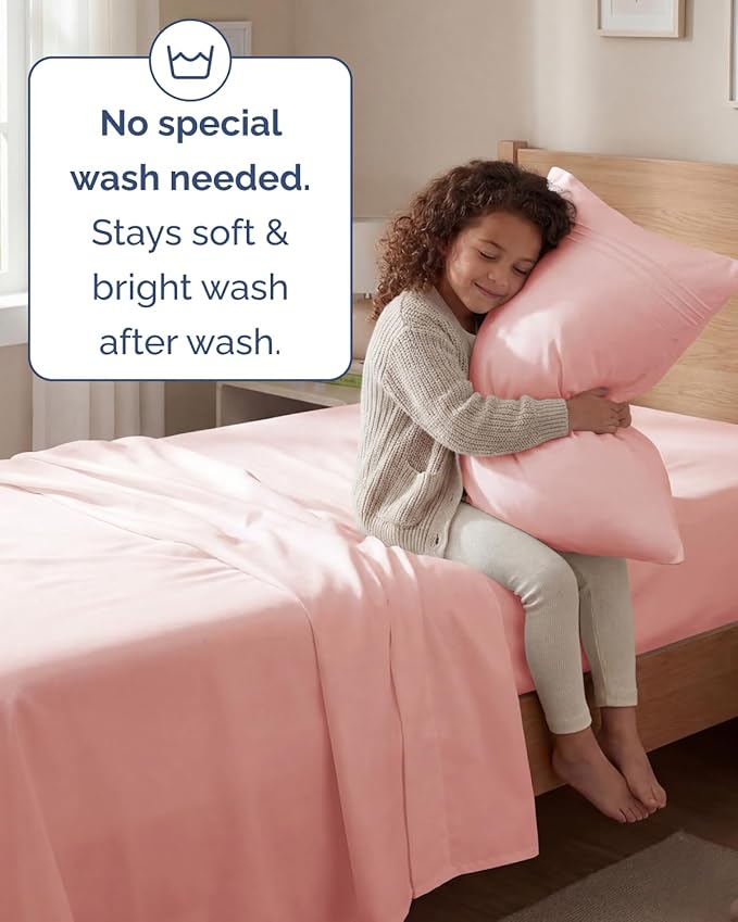 Twin Size 3 Piece Sheet Set - Comfy Breathable & Cooling Sheets - Hotel Luxury Bed Sheets for Women & Men - Deep Pockets, Easy-Fit, Extra Soft & Wrinkle Free Sheets - Baby Pink Oeko-Tex Bed Sheet Set