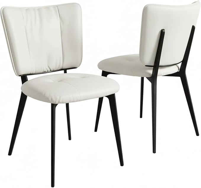 Upholstered Kitchen Dining Chairs Set of 2, Modern PU Leather Dining Chairs with Comfortable Round Seat & Metal Legs, Easy Assembly, Kitchen Living Room Lounge Restaurant, Beige