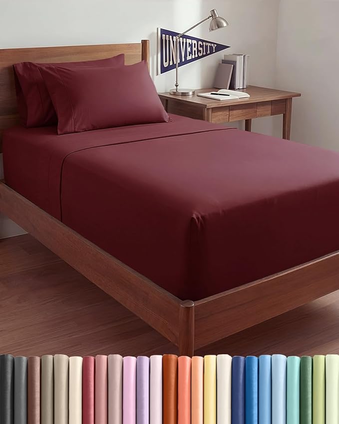 Extra Deep Twin XL Sheet Set - 4 Piece College Dorm Bed Sheets Set with Extra Deep Pockets - Ultra-Soft, Comfy & Breathable Bedding for Women, Men, Kids & Teens - Wrinkle & Fade Resistant - Burgundy