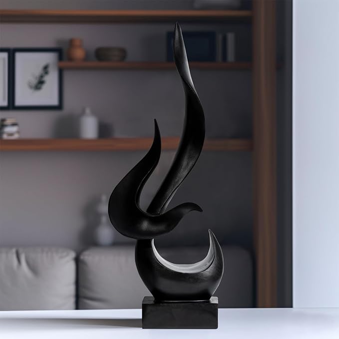 Black Fire Flame Sculpture, Modern Abstract Resin Statue, Art Statue Home Decor for Living Room TV Stand Coffee Table Shelf Accents Decor.