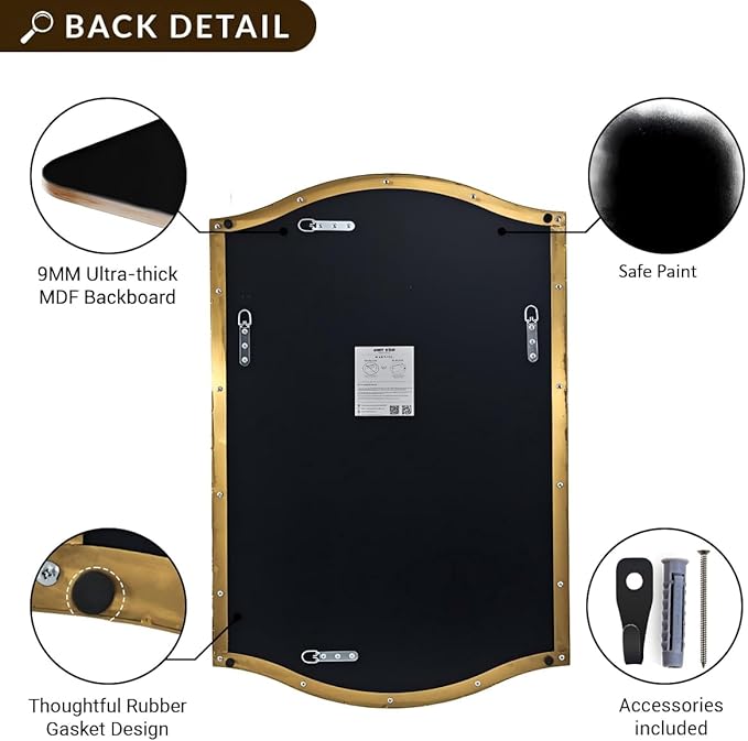 ANDY STAR Gold Bathroom Mirror, 22"x30" Scalloped Wall Mirror in Stainless Steel Metal Frame, Unique Vanity Mirror with Modern Curved Edge Design, Ideal for Bathroom, Bedroom, Entryway