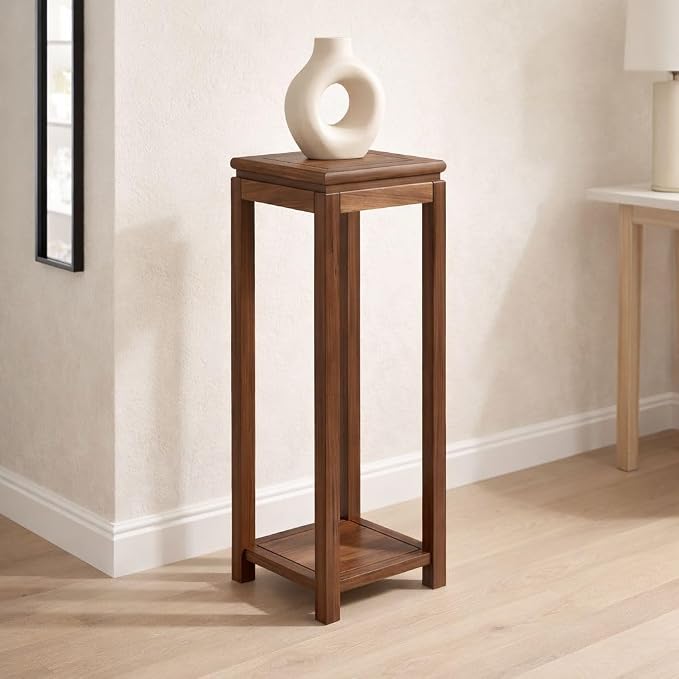 Mid-Century Solid Wood Plant Stand, 2-Tier Tall Narrow Plant Holder Display Table, Corner Small Side Table by Sofa Couch (11.8" L x 11.8" W x 35.4" H)