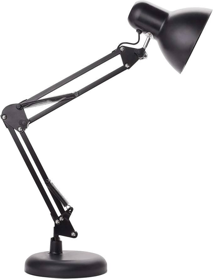 Newhouse Lighting 24-in. Wright Painted Black Metal Swing Arm Lamp with Weighted Base and Clamp NHDK-WR-BK, Tall Desk Lamp for Home Office or Home Improvement, Adjustable Office Desk Accessory