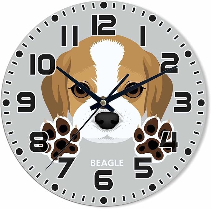 Dog Wall Clock 10 inch Round Dog Paw Silent Non Ticking Wood Wall Clocks Battery Operated Easy to Read Decorative Wall Clock for Bedroom Kitchen Living Room Bathroom