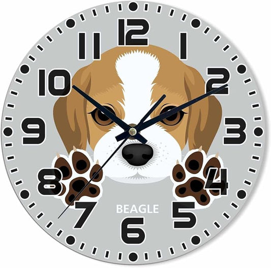 Dog Wall Clock 10 inch Round Dog Paw Silent Non Ticking Wood Wall Clocks Battery Operated Easy to Read Decorative Wall Clock for Bedroom Kitchen Living Room Bathroom